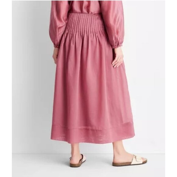 Future Collective Smocked Midi Skirt Size 14 Mauve Pink 100% Polyester - Picture 2 of 7